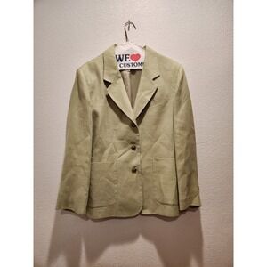L.L.Bean Women's Petite 14 Linen Blazer Light Green Tailored Jacket
